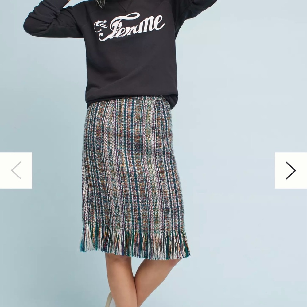 MAEVE Anthropologie Tweed Fringe Pencil Skirt
